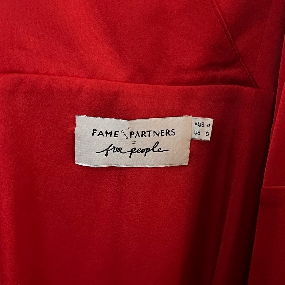 FAME & PARTNERS x FREE PEOPLE | Red Bond Maxi Wrap Dress w Thigh Slit | Size 4 - Picture 4 of 12